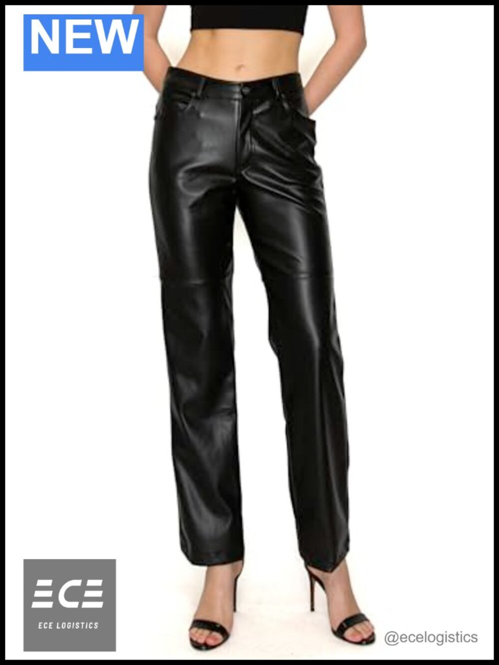 Faux Leather Straight Leg High Waisted Pants with Pockets
